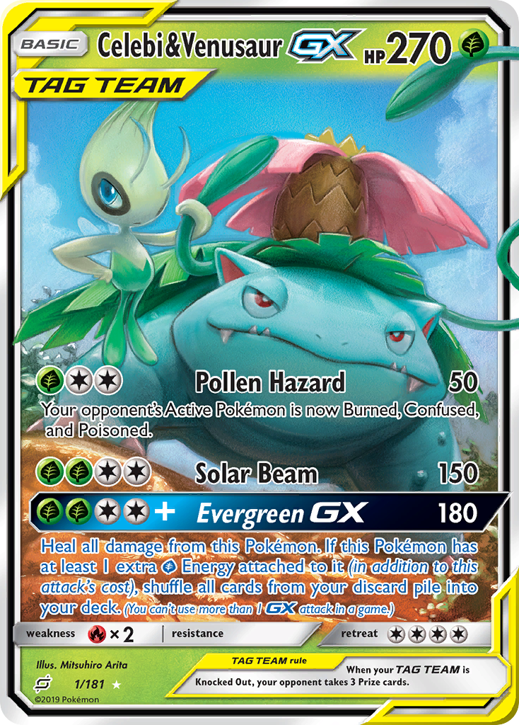 Celebi & Venusaur-GX 1/181 — Team Up Pokémon card