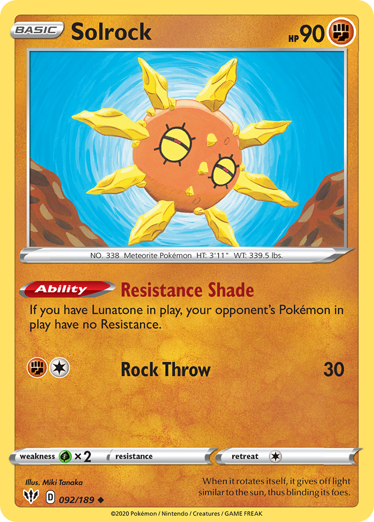 Solrock 92/189 — Darkness Ablaze Pokémon card