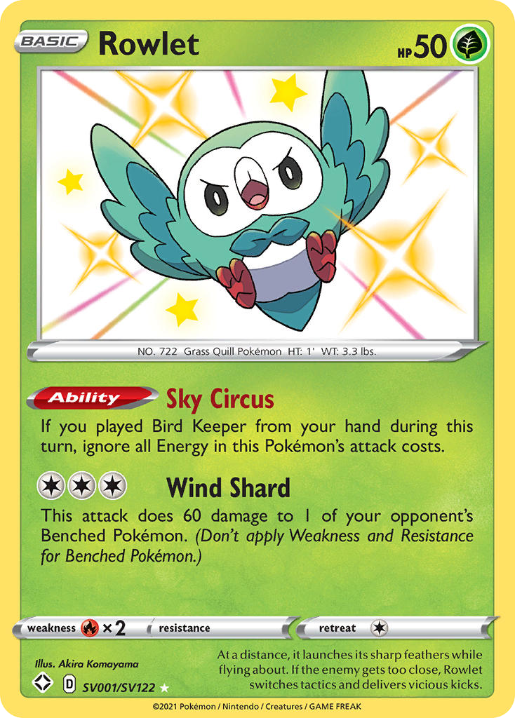 Rowlet SV001/122 — Shining Fates Shiny Vault Pokémon card