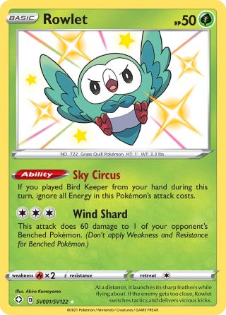 Rowlet SV001/122 — Shining Fates Shiny Vault Pokémon card