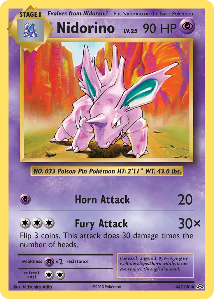Nidorino 44/108 — Evolutions Pokémon card